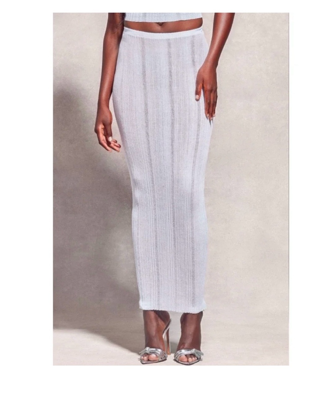 PrettyLittleThing White Sheer Knit Low Rise Maxi Skirt  UK Size  L NWT
